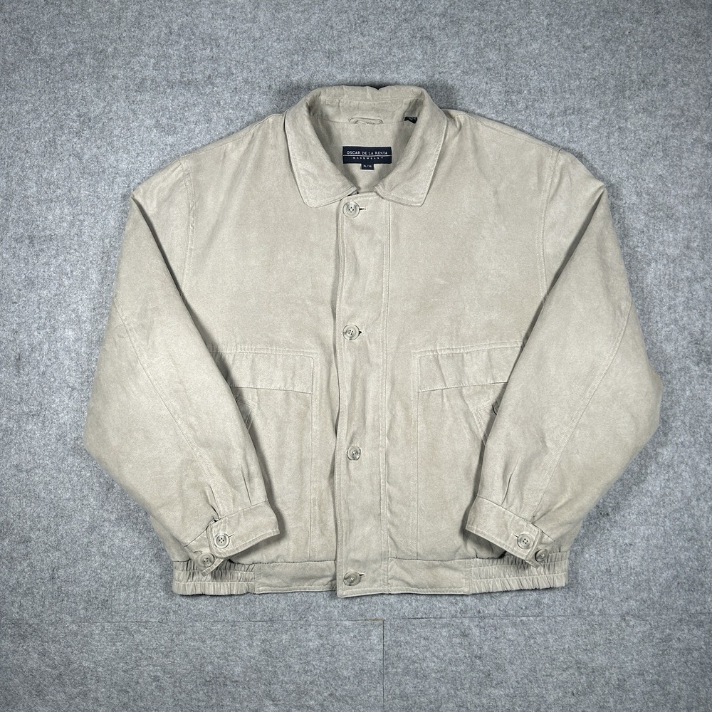 Oscar de la renta Jacket Men's Size XL Beige Full Zip Buttoned Bomber‎ Suede
